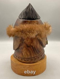 Hand-Carved Kutkh Raven Spirit Wood Sculpture Kamchatka Signed V. Paramoshin