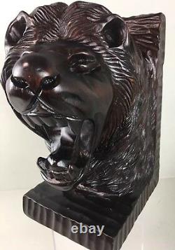 Hand Carved Lion Bookends folk art sculpture Black Forest Style