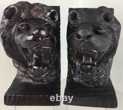 Hand Carved Lion Bookends folk art sculpture Black Forest Style