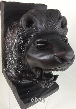 Hand Carved Lion Bookends folk art sculpture Black Forest Style