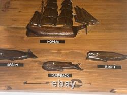 Hand Carved Old Wooden FOLK Whale Art Both! 10 X 18.5 & 8 X 10