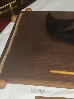 Hand Carved Old Wooden FOLK Whale Art Both! 10 X 18.5 & 8 X 10