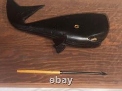 Hand Carved Old Wooden FOLK Whale Art Both! 10 X 18.5 & 8 X 10
