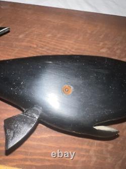 Hand Carved Old Wooden FOLK Whale Art Both! 10 X 18.5 & 8 X 10