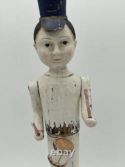 Hand Carved Painted Folk Art Soldier Drummer Boy Sculpture Statue Shabby Chic