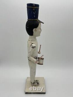 Hand Carved Painted Folk Art Soldier Drummer Boy Sculpture Statue Shabby Chic