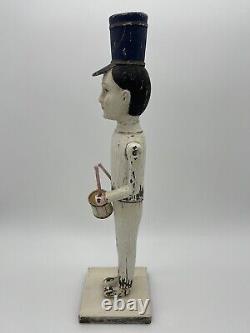 Hand Carved Painted Folk Art Soldier Drummer Boy Sculpture Statue Shabby Chic