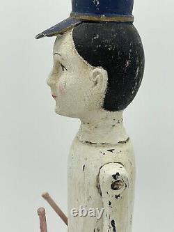 Hand Carved Painted Folk Art Soldier Drummer Boy Sculpture Statue Shabby Chic