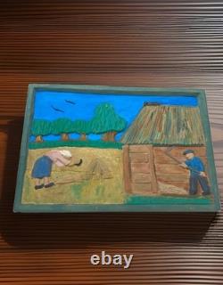 Hand Carved & Painted Relief Wood Panel Wall Hanging Signed P Szatkowski 17x12
