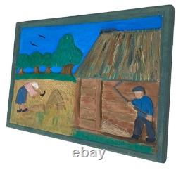 Hand Carved & Painted Relief Wood Panel Wall Hanging Signed P Szatkowski 17x12