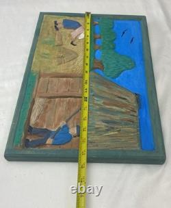 Hand Carved & Painted Relief Wood Panel Wall Hanging Signed P Szatkowski 17x12