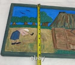 Hand Carved & Painted Relief Wood Panel Wall Hanging Signed P Szatkowski 17x12