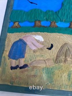 Hand Carved & Painted Relief Wood Panel Wall Hanging Signed P Szatkowski 17x12