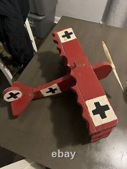 Hand Carved & Painted Vintage Folk Art Fokker Plane Medic Plane! Beautiful! RARE