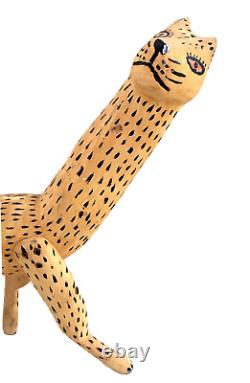 Hand Carved/Painted Wood Oaxaca Animal/Cheetah/Cat, Arturo Lopes 13 Naive Vtg