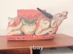 Hand-Carved Painted Wooden Ox / Bull Figure Asian Folk Art Sacred Nandi Styl