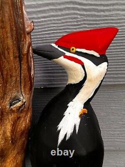 Hand Carved Pileated Woodpecker Bird Folk Art Wood Wildlife Wall Sculpture
