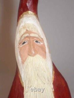 Hand Carved Polychrome Painted Wood Folk Art Tall Santa Figure by Doug Shaw