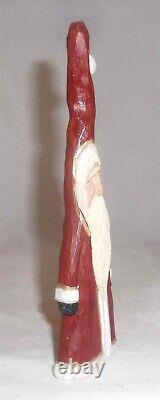 Hand Carved Polychrome Painted Wood Folk Art Tall Santa Figure by Doug Shaw