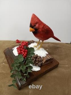 Hand Carved Realistic Cardinals Wood Sculpture Folk Art