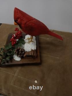 Hand Carved Realistic Cardinals Wood Sculpture Folk Art