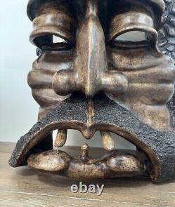Hand Carved & Signed Large Wooden Bearded Man 19 Wall Art Steampunk Nautical