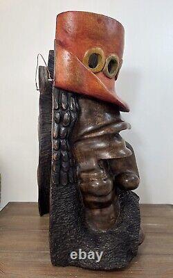 Hand Carved & Signed Large Wooden Bearded Man 19 Wall Art Steampunk Nautical