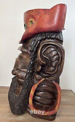 Hand Carved & Signed Large Wooden Bearded Man 19 Wall Art Steampunk Nautical