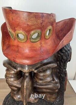 Hand Carved & Signed Large Wooden Bearded Man 19 Wall Art Steampunk Nautical