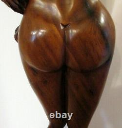 Hand Carved Teak Wood 36 Nude Statue Southeast Asia Folk Art Island Girl