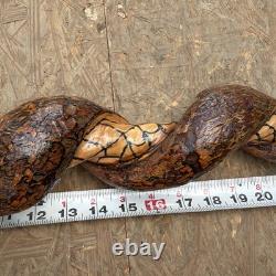 Hand Carved Vine Walking Stick Snake Folk Art BB Eyes Spider Web 41 Cane