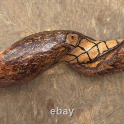 Hand Carved Vine Walking Stick Snake Folk Art BB Eyes Spider Web 41 Cane