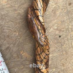 Hand Carved Vine Walking Stick Snake Folk Art BB Eyes Spider Web 41 Cane