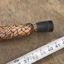 Hand Carved Vine Walking Stick Snake Folk Art BB Eyes Spider Web 41 Cane