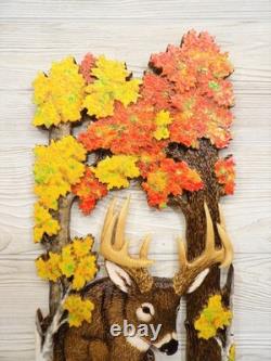 Hand Carved WHITETAIL BUCK jump Wall Art Wood Carving White-tailed Deer chainsaw