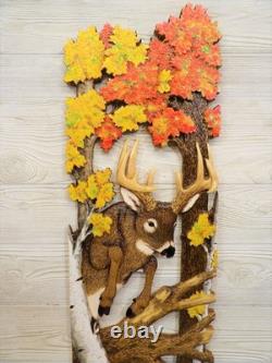 Hand Carved WHITETAIL BUCK jump Wall Art Wood Carving White-tailed Deer chainsaw
