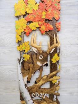 Hand Carved WHITETAIL BUCK jump Wall Art Wood Carving White-tailed Deer chainsaw