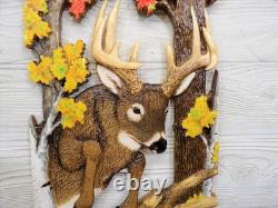 Hand Carved WHITETAIL BUCK jump Wall Art Wood Carving White-tailed Deer chainsaw