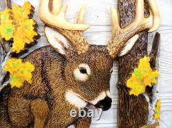 Hand Carved WHITETAIL BUCK jump Wall Art Wood Carving White-tailed Deer chainsaw