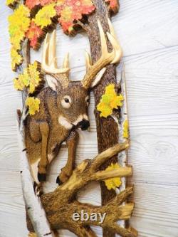 Hand Carved WHITETAIL BUCK jump Wall Art Wood Carving White-tailed Deer chainsaw