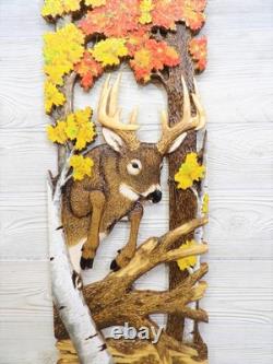 Hand Carved WHITETAIL BUCK jump Wall Art Wood Carving White-tailed Deer chainsaw