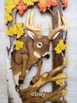 Hand Carved WHITETAIL BUCK jump Wall Art Wood Carving White-tailed Deer chainsaw