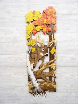 Hand Carved WHITETAIL BUCK jump Wall Art Wood Carving White-tailed Deer chainsaw