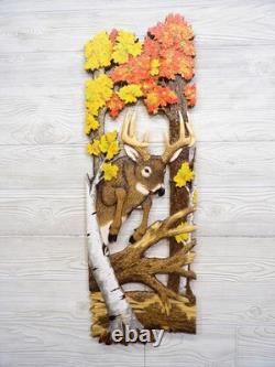 Hand Carved WHITETAIL BUCK jump Wall Art Wood Carving White-tailed Deer chainsaw