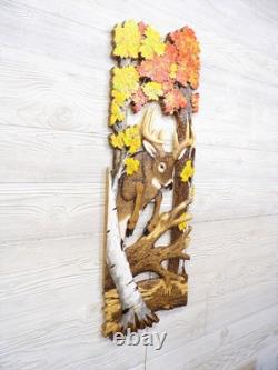 Hand Carved WHITETAIL BUCK jump Wall Art Wood Carving White-tailed Deer chainsaw