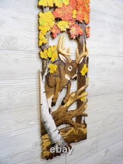 Hand Carved WHITETAIL BUCK jump Wall Art Wood Carving White-tailed Deer chainsaw