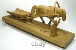 Hand Carved WOOD Horse Sleigh Person Sled Folk Art RUSSIAN Holiday DECORATION