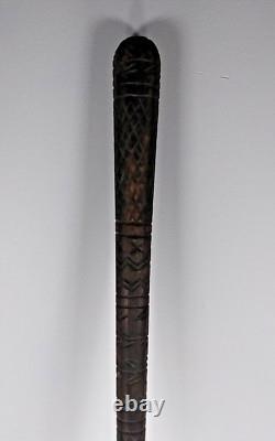 Hand Carved Walking Stick Vintage Folk Art Hardwood