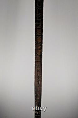 Hand Carved Walking Stick Vintage Folk Art Hardwood
