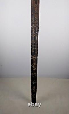 Hand Carved Walking Stick Vintage Folk Art Hardwood